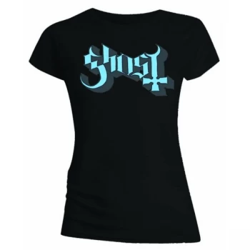 image of Ghost - Blue/Grey Keyline Logo Womens Large T-Shirt - Black