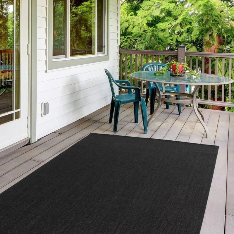 Image of THE RUGS Outdoor Indoor Black Plain Rug Weather Resistant Jet Washable Size: 160cm x 230cm Black Unisex 160cm x 230 cm