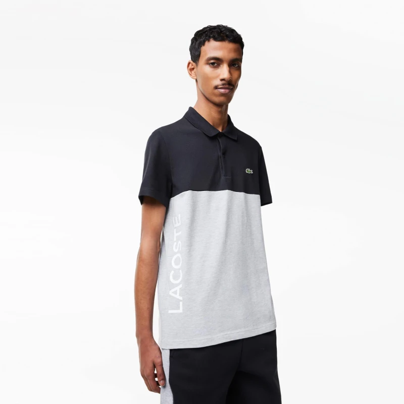 Image of Lacoste Regular Fit Stretch Cotton Colourblock Polo Shirt - Grey Grey L