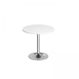 image of Genoa circular dining table with chrome trumpet base 800mm - white