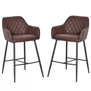 image of HOMCOM Set Of 2 Bar Stools Retro Pu Leather Bar Chairs With Footrest - Brown