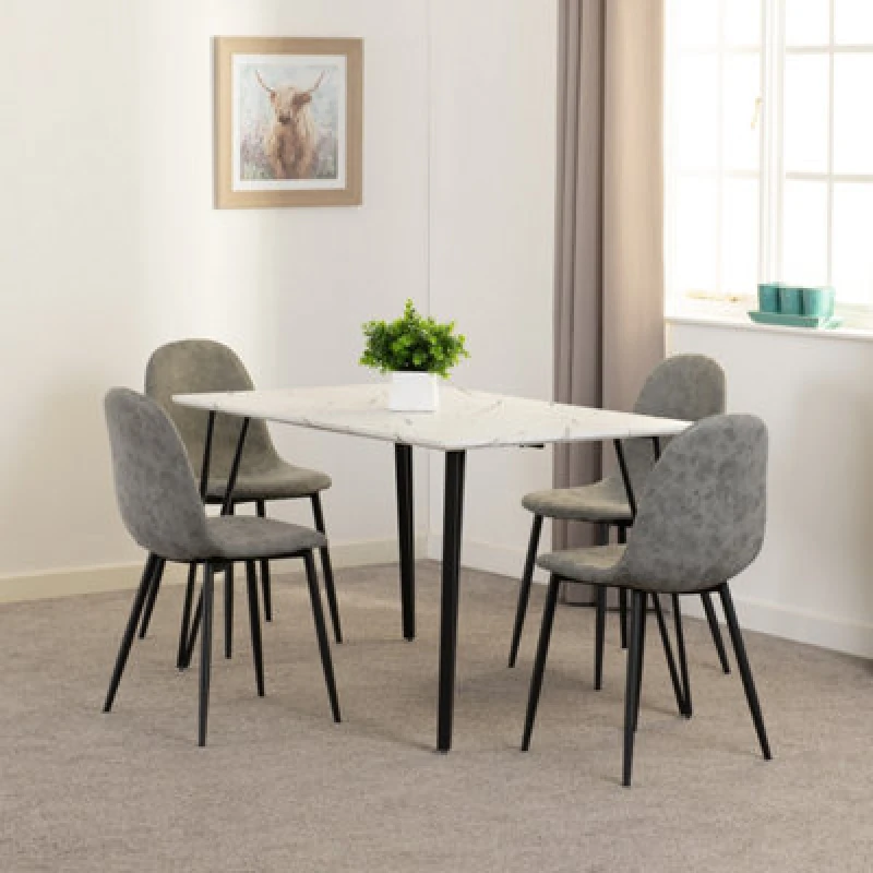 Image of Seconique Marlow & Athens Dining Set (x4 Chairs) - White Marble/Grey Pu, White 400-401-328