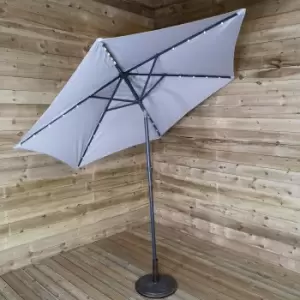 image of 2.7m Solar Powered Light Up LED Crank & Tilt Garden Patio Parasol in Light Grey