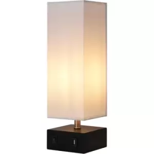 Image of Teamson Home - Colette Table Lamp with Built-In usb Port, Standing Light & White Square Shade, Modern Lighting for Living Room, Bedroom or Dining