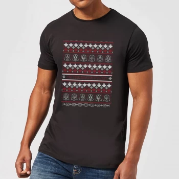Image of Star Wars On The Naughty List Pattern Mens Christmas T-Shirt - Black - 3XL - Black