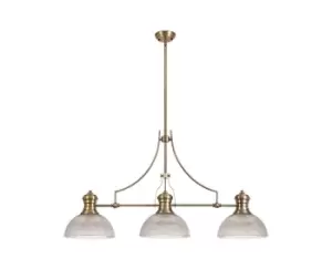 Image of 3 Light Telescopic Ceiling Pendant E27 With 30cm Prismatic Glass Shade, Antique Brass, Clear