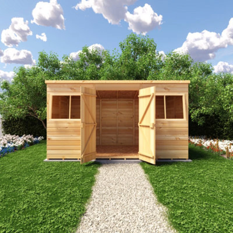Image of Shire Shed, Shiplap Pent 12X6 With Double Door And Two Opening Windows