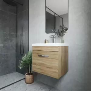 image of Nuie - Athena Wall Hung 1-Drawer Vanity Unit with Basin-2 500mm Wide - Natural Oak