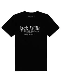 image of Jack Wills Boys Script Short Sleeve T-Shirt - Black, Size 7-8 Years