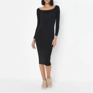 Missguided 2PACK Basic Ls Bardot Midi Dress - Black