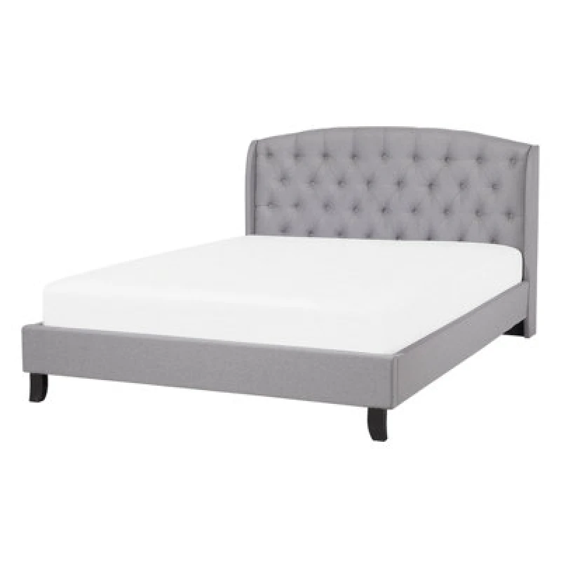 Image of Beliani Bed Fabric Bordeaux 140 X 200 Cm (Eu Double) Light Grey