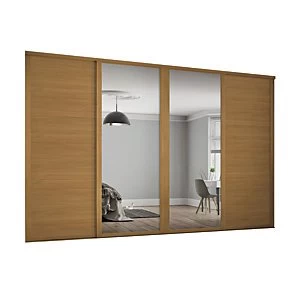 Spacepro 610mm Oak Shaker frame 3 panel & 2x Single panel Mirror Sliding Wardrobe Door Kit