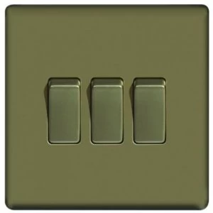 image of Wickes 10A Light Switch 3 Gang 2 Way Pearl Nickel Screwless Flat Plate