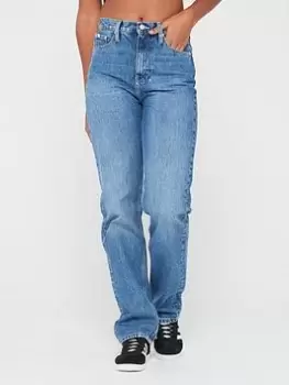 Image of Calvin Klein Jeans High Rise Straight Jean - Blue Size 26, Inside Leg 30, Women