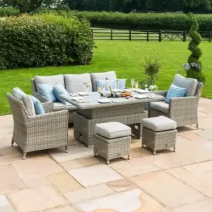 image of Maze Rattan Oxford Sofa Dining Set with Ice Bucket & Rising Table - Grey