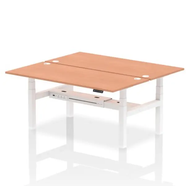 Image of Air Air Back-to-Back 1800 x 800mm Height Adjustable 2 Person Bench Desk Beech Top with Cable Ports White Frame HASCP2P18800BCHW