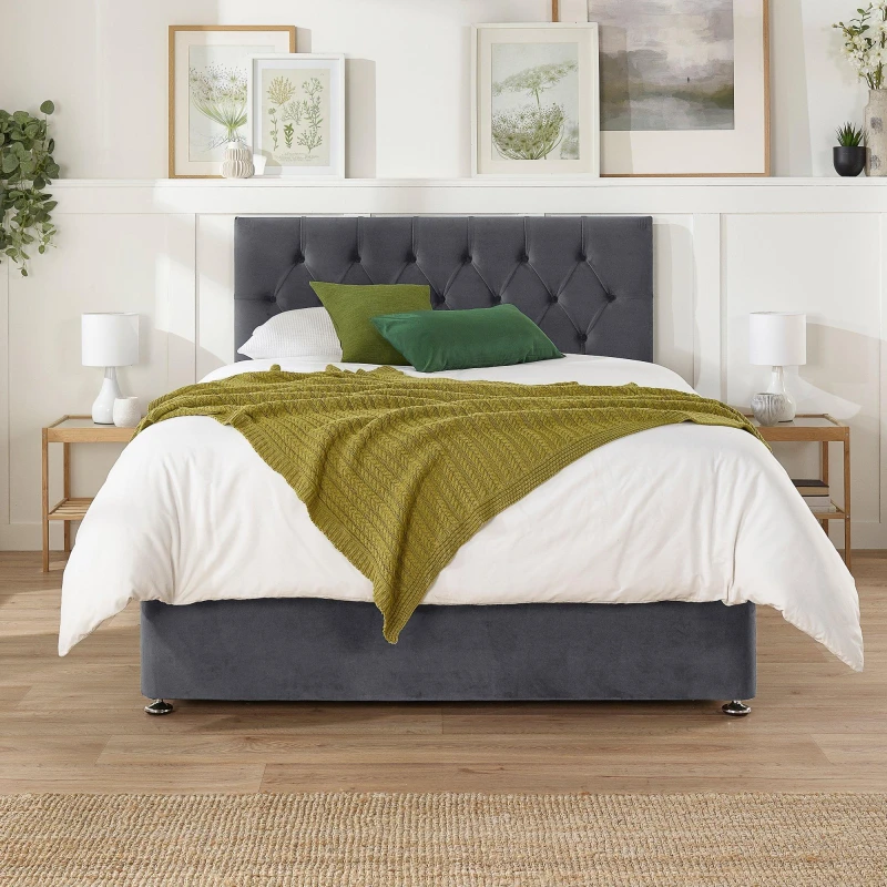 Image of Oliver Velvet 4 Drawer Divan Bed and Pocket+ Memory Mattress Set