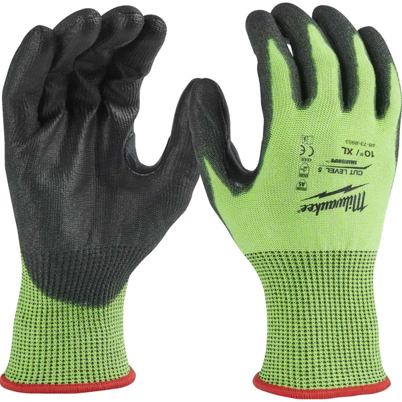 Image of Milwaukee Hi Vis Cut Level 5 Dipped Work Gloves 4932479934 Colour: Black / Yellow