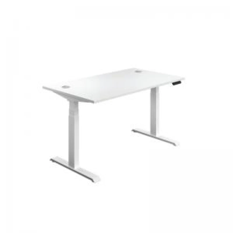 Image of Jemini Sit/Stand Desk with Cable Ports 1600x800x630-1290mm White/White KF810032