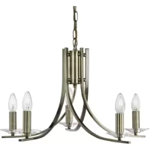 Image of Searchlight Ascona - 5 Light Multi Arm Ceiling Pendant Antique Brass, Glass, E14