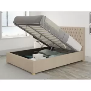 Image of Monroe Ottoman Upholstered Bed, Kimiyo Linen, Beige - Ottoman Bed Size Double (135x190)