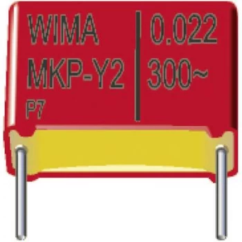 image of MKP X2 suppression capacitor Radial lead 4700 pF 300 V AC 20 10 mm L x W x H 13 x 5 x 11mm Wima MKY22W14703F00KSSD