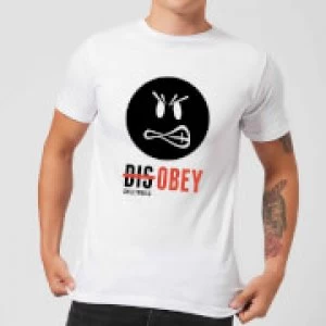 Image of Smiley World Slogan Disobey Mens T-Shirt - White - XXL
