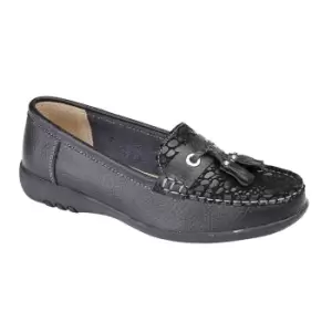 Image of Boulevard Womens/Ladies Wide Fitting Reptile Print Tassle Shoes (5 UK) (Black)