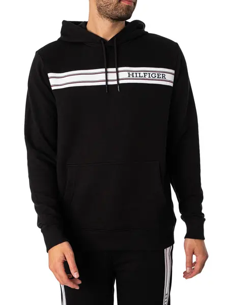 Image of Tommy Hilfiger Lounge Brand Line Pullover Hoodie Black XL