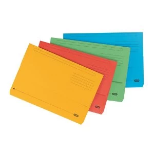 Image of Elba Strongline Foolscap Bright Manilla Document Wallet Half Flap Heavyweight 320gsm 32mm Assorted Pack of 25