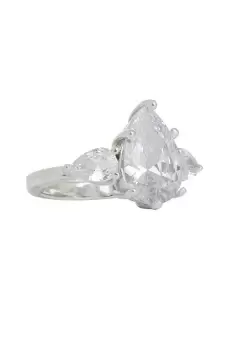 image of Rhodium Plated Cubic Zirconia Pear Ring