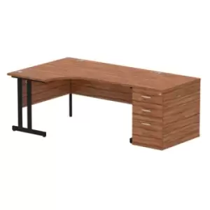 Image of Impulse 1600mm Left Crescent Office Desk Walnut Top Black Cantilever Leg Workstation 800 Deep Desk High Pedestal