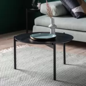 Image of Round Black Oak Coffee Table - Burley - Caspian House