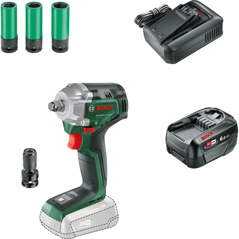 Image of Bosch UNIVERSALIMPACTDRIVE 18V-350 P4A 18v Cordless Impact Wrench 1 x 6ah Li-ion Charger No Case with Accessories