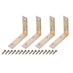 image of Yellow Zinc-plated Mild steel Corner bracket (L)65mm Pack of 4