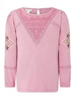 Monsoon Girls S.E.W. Crochet Long Sleeve Top - Dusky Pink