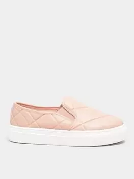 image of Yours Clothing Extra Wide Fit Quitled Slip On Trainer, Pink, Size 5Ee, Women