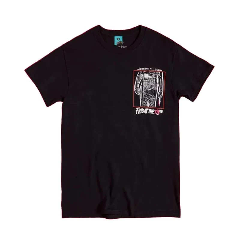 Image of Friday the 13th Mens Movie Poster Back Print T-Shirt in Black Size: Small Black Male S