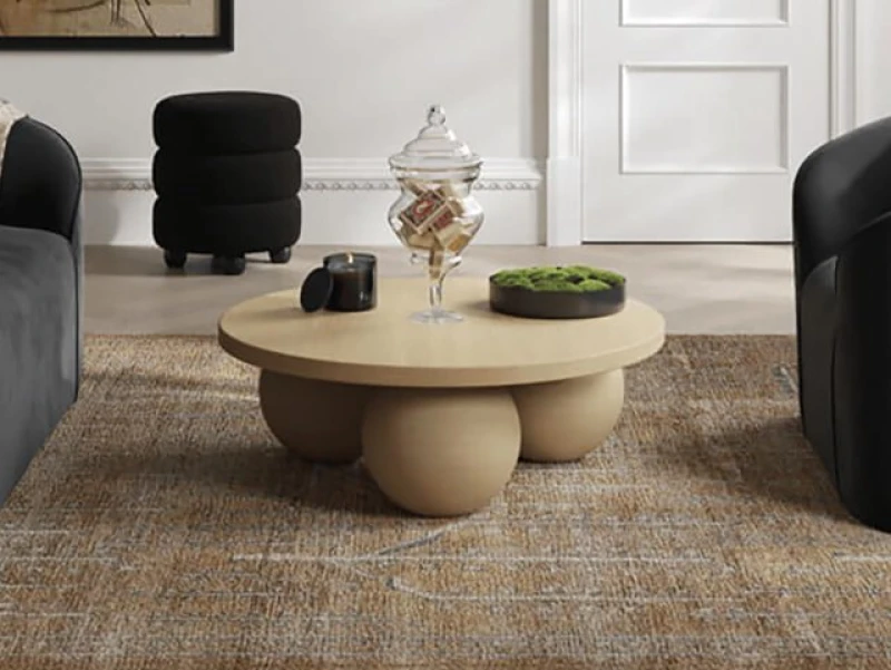 Image of Meera Round Coffee Table with Oversized Bun Feet