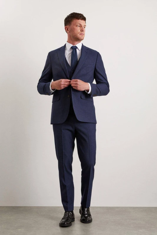Image of Burton Mens Navy Marl Tailored Fit Suit Jacket Navy 42R Male BBB03594
