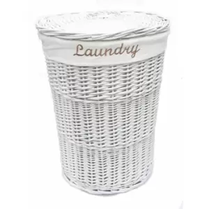 image of Wicker Round Laundry Basket With Lining [White Laundry basket (Large)(59x44cm)] - White