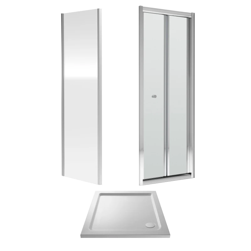 Image of Balterley Bi-Fold Shower Door, Side Panel and Shower Tray 700mm Chrome/White White