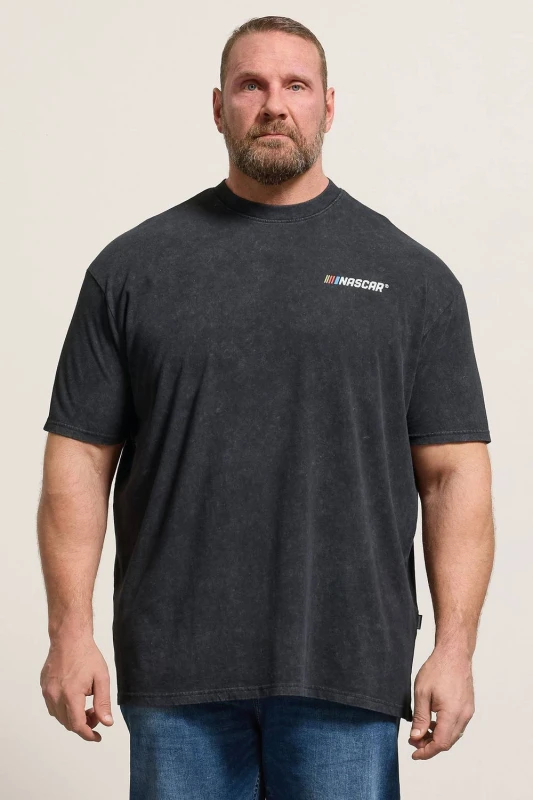 Image of BadRhino Mens Acid Wash Nascar Graphic T-Shirt in Black Size: 2XL Black Male 2XL