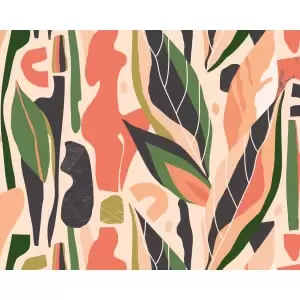 Image of Abstract Leaf Shapes Orange Wall Mural - 3.5m x 2.8m