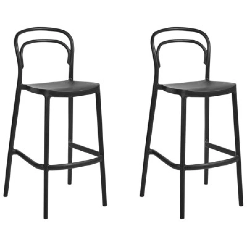 Image of Beliani Set Of 2 Garden Bar Chairs Porano Black
