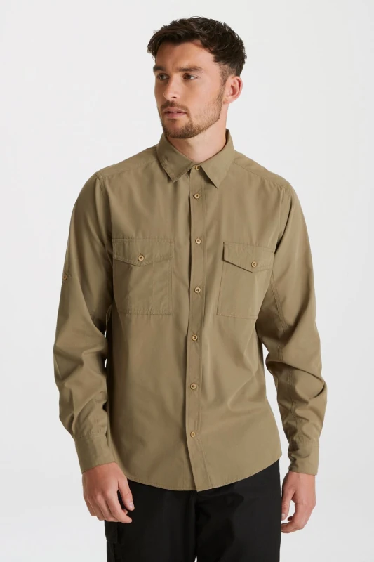 Image of Craghoppers Craghoppers Men 'Expert Kiwi' Long Sleeved Shirt in Beige Size: Small Beige S Male 5054904640522