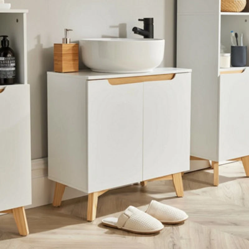 Image of Home Source Florence 2 Door Under Sink Basin Storage Cabinet Unit White