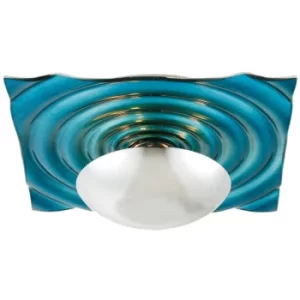 image of Onda Patterned Glass Flush Ceiling Light Blue