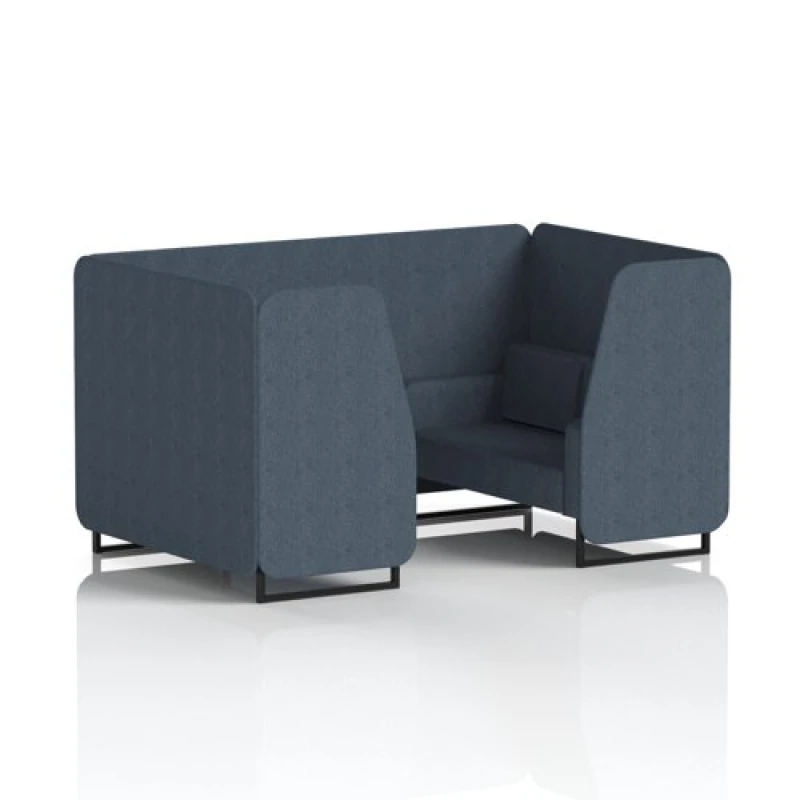 Image of Brixworth 4 Seater Office Booth with Front Panel - Black Legs in Rivet Fabric - Crucible Panels and Sofa