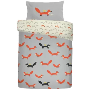 image of Cosatto Mister Fox 100% Cotton Duvet Cover and Pillowcase Set Grey, Orange and White